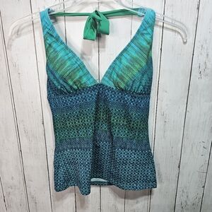 Athleta Halter Tankini Swim Top Rio Vista Bandbobo Blue Green Size Small Tall.